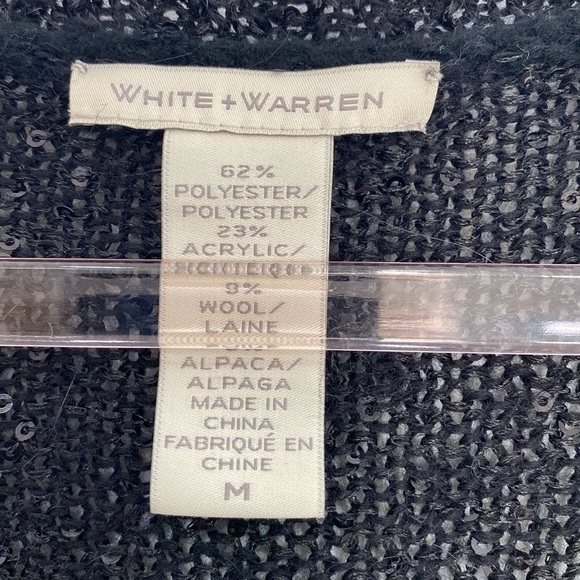 White + Warren Knit V-Neck Polyester/Wool/Alpaca Blend Sweater Metallic Women MP - Picture 6 of 9